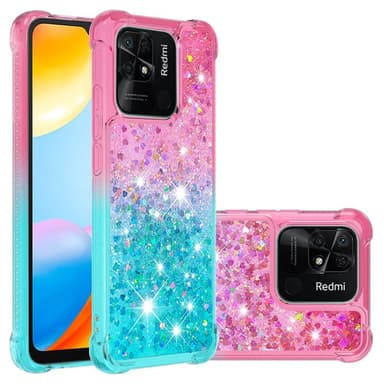 SKALO Xiaomi Redmi 10C Kvicksand Glitter Hjärtan TPU-skal - Rosa-Turkos