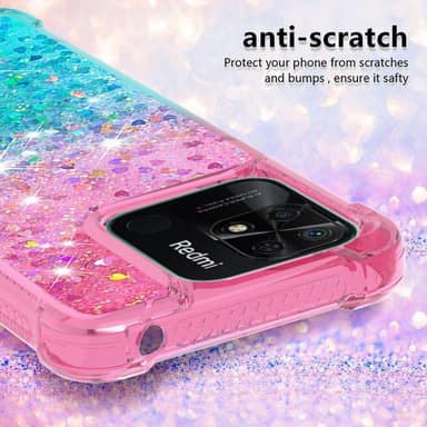 SKALO Xiaomi Redmi 10C Kvicksand Glitter Hjärtan TPU-skal - Rosa-Turkos