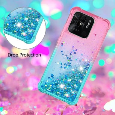 SKALO Xiaomi Redmi 10C Kvicksand Glitter Hjärtan TPU-skal - Rosa-Turkos