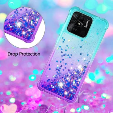 SKALO Xiaomi Redmi 10C Kvicksand Glitter Hjärtan TPU-skal - Turkos-Lila