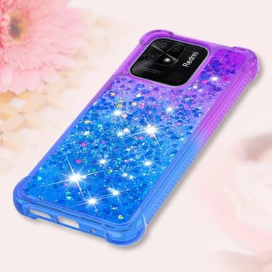 SKALO Xiaomi Redmi 10C Kvicksand Glitter Hjärtan TPU-skal - Lila-Blå