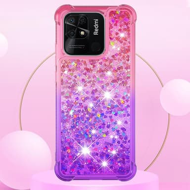 SKALO Xiaomi Redmi 10C Kvicksand Glitter Hjärtan TPU-skal - Rosa-Lila