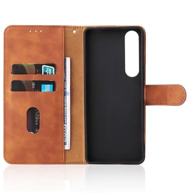 SKALO Sony Xperia 1 IV Matt PU-Läder Plånboksfodral - Brun