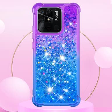 SKALO Xiaomi Redmi 10C Kvicksand Glitter Hjärtan TPU-skal - Lila-Blå