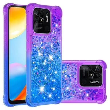SKALO Xiaomi Redmi 10C Kvicksand Glitter Hjärtan TPU-skal - Lila-Blå