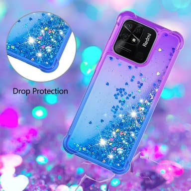 SKALO Xiaomi Redmi 10C Kvicksand Glitter Hjärtan TPU-skal - Lila-Blå