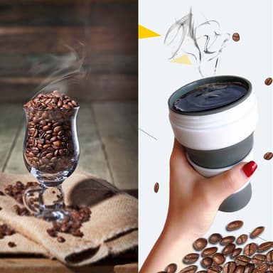 Hopfällbar kaffemugg med lutande lock 355 ml Vit/Svart