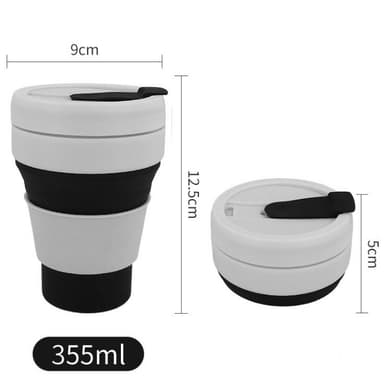 Hopfällbar kaffemugg med lutande lock 355 ml Vit/Svart