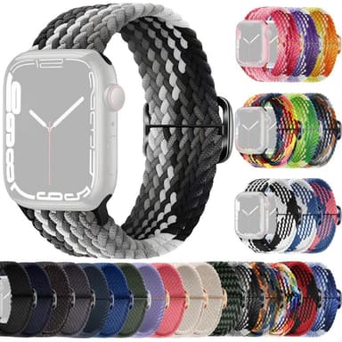 SKALO Flätat tygarmband Apple Watch 42/44/45/49mm - Grå-Svart