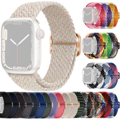 SKALO Flätat tygarmband Apple Watch 42/44/45/49mm - Vit-Prickar