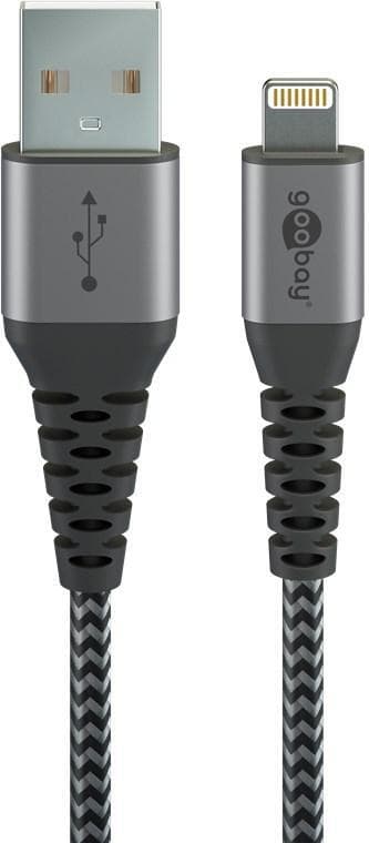 Goobay Lightning till USB-A-textilkabel med metallpluggar 1 m
