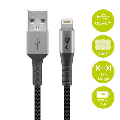 Goobay Lightning till USB-A-textilkabel med metallpluggar 1 m
