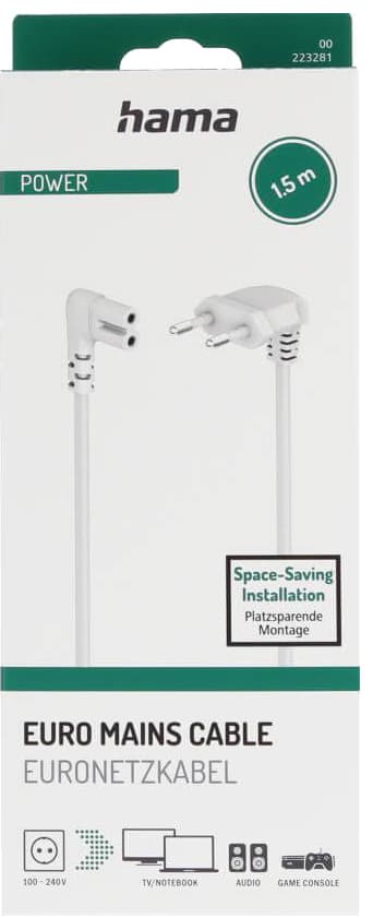 Hama Angled Euro Plug kabel 1.5m (vit)