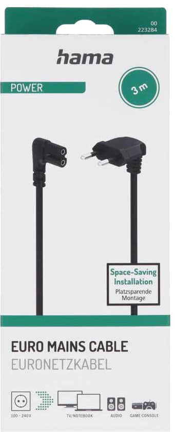 Hama Angled Euro Plug kabel 3m (svart)