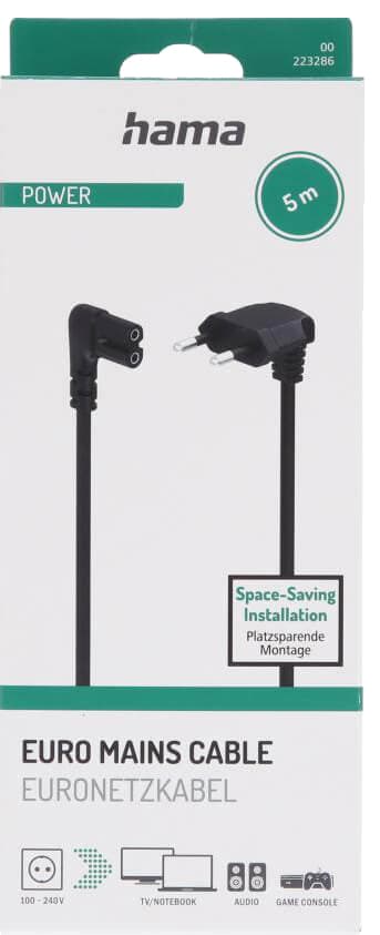 Hama Angled Euro Plug kabel 5m (svart)
