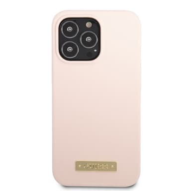 Guess iPhone 13 Pro Skal Silicone Metal Plate MagSafe Rosa