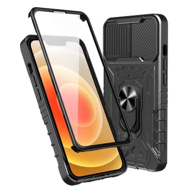 iPhone 14 Plus Hybridskal med FingerRing & kameraskydd + härdat glas