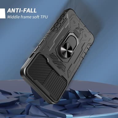 iPhone 14 Plus Hybridskal med FingerRing & kameraskydd + härdat glas