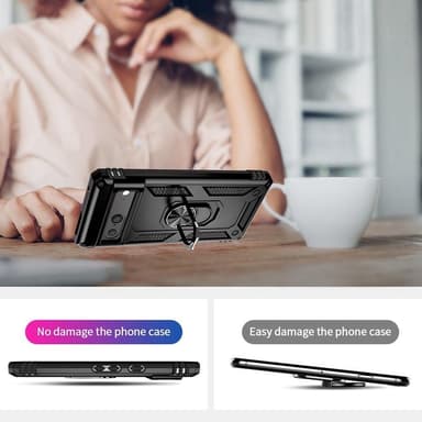 Google Pixel 7 Hybrid skal med Finger Ring & Metall Plåt - Svart