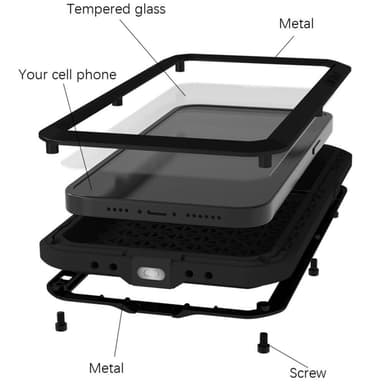 iPhone 14 Pro LOVE MEI Kraftfullt stötsäkert fodral metall+silikon härdat glas