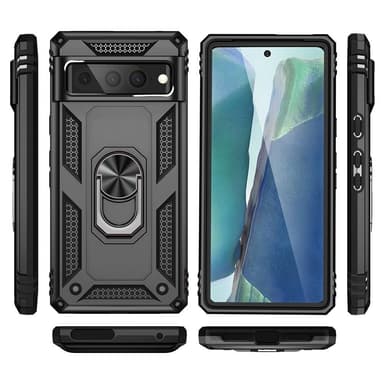 Google Pixel 7 Pro Hybrid skal med Finger Ring & Metall Plåt - Svart