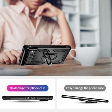 Google Pixel 7 Pro Hybrid skal med Finger Ring & Metall Plåt - Svart