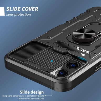 iPhone 14 Pro Hybridskal med FingerRing & kameraskydd + härdat glas