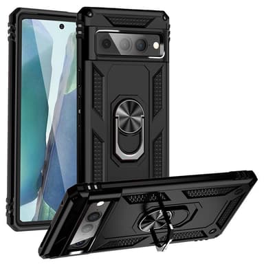 Google Pixel 7 Pro Hybrid skal med Finger Ring & Metall Plåt - Svart