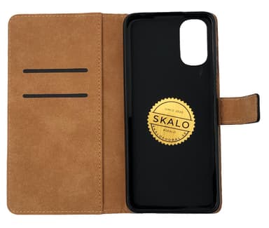 SKALO Motorola Moto E32/E32s Plånboksfodral Äkta Skinn - Brun