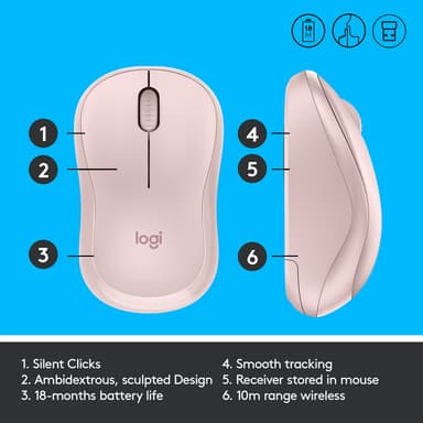 Logitech M220 Silent trådlös mus (rosé)