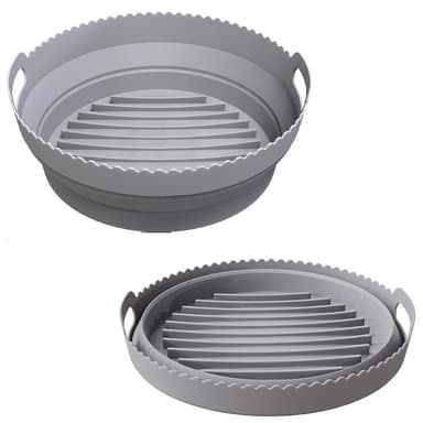 Hopfällbar rund Air Fryer silikonform 20 cm Grå 20 cm
