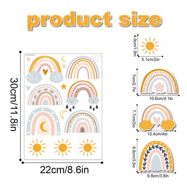 Rainbow Wall Stickers 4 ark 36 bitar Flerfärgad 22x30 cm