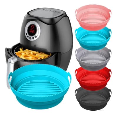 Hopfällbar rund Air Fryer silikonform 20 cm Grå 20 cm