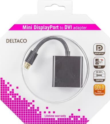 DELTACO mini DisplayPort till DVI-D adapter, FullHD i 60Hz, 9 Gb/s,