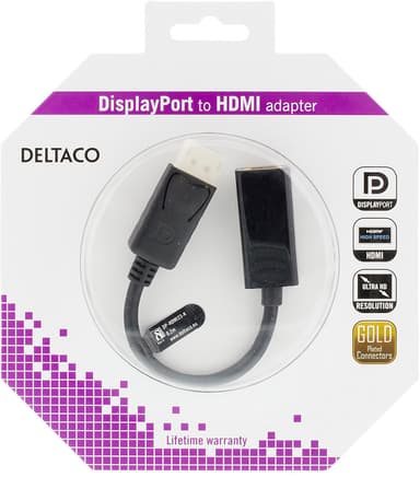 DELTACO DisplayPort till HDMI-adapter med ljud, 4K, 0,2m, svart