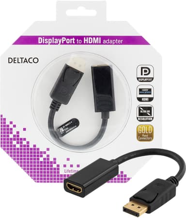 DELTACO DisplayPort till HDMI-adapter med ljud, 4K, 0,2m, svart