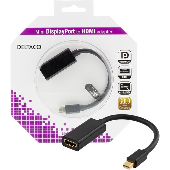 DELTACO mini DisplayPort till HDMI adapter, 4K, 0,2m, svart