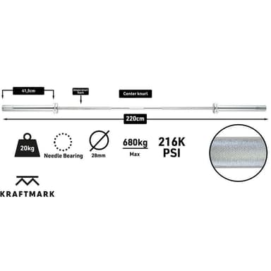 Kraftmark Internationell Skivstång 50 mm Tyngdlyftning 20 kg, Skivstång