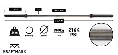 Kraftmark Internationell Skivstång 50 mm Styrkelyftning Black Raw 20 kg, Skivstång