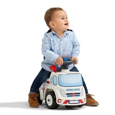 Falk Ambulance ride-on med förvaringsutrymme, ratt och tuta