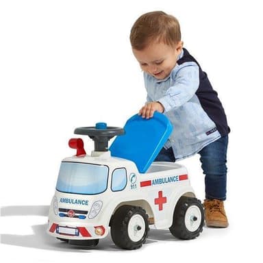 Falk Ambulance ride-on med förvaringsutrymme, ratt och tuta