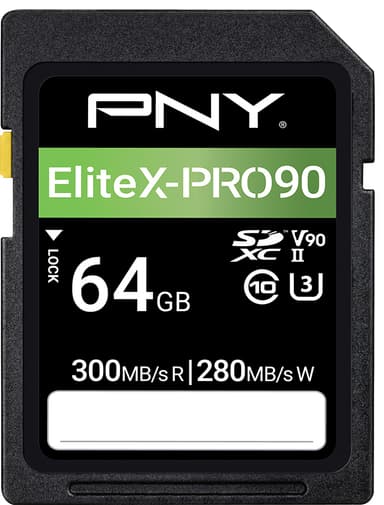 PNY 64GB EliteX-PRO 90 Class 10 U3 V90 UHS-II SD Flash Memory Card