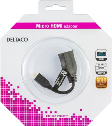 HDMI High Speed ​​adapter, Micro HDMI ma - HDMI fe, 0.1m, bl