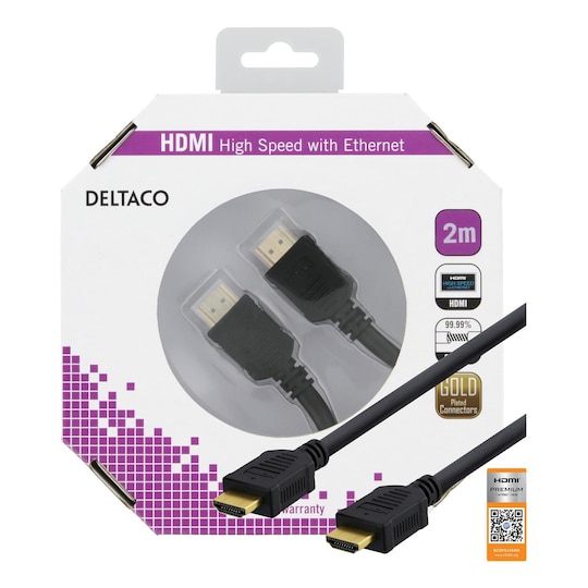 DELTACO HDMI kabel, Premium High Speed HDMI with Ethernet, 4K, U