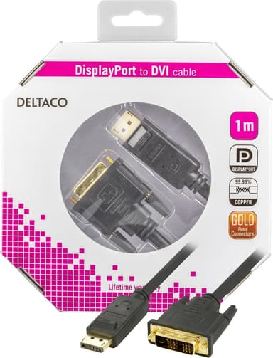 DELTACO DisplayPort till DVI monitorkabel, 20-pin ha - ha 1m, svart