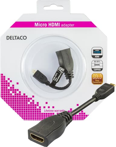 HDMI High Speed ​​adapter, Micro HDMI ma - HDMI fe, 0.1m, bl