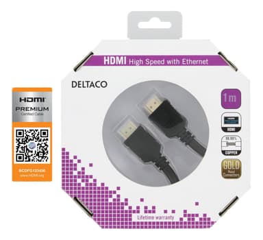 DELTACO HDMI kabel, Premium High Speed HDMI with Ethernet, 4K, U