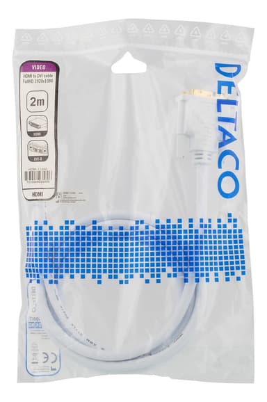 DELTACO HDMI till DVI-kabel, 2m, Full HD, vit