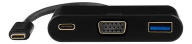 DELTACO USB-C till VGA och USB Typ A adapter, USB-C ho, 60W, svart