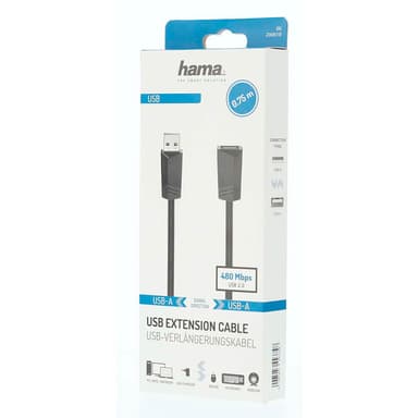 HAMA Kabel USB 2.0 Förlängning 480 Mbit/s 0,75m Svart